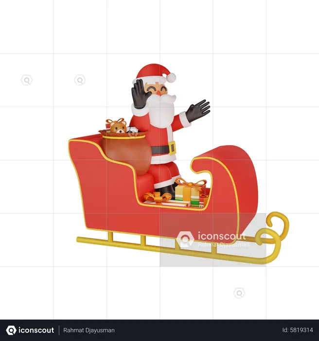 Santa Claus Riding Sleigh  3D Illustration