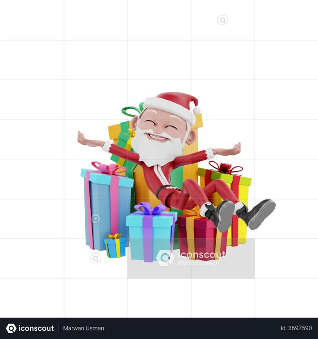 Santa claus seating on christmas gift  3D Illustration