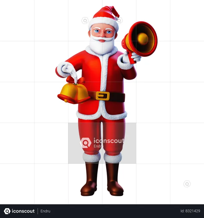 Santa Claus Showing Christmas Bell And Loudspeaker  3D Illustration