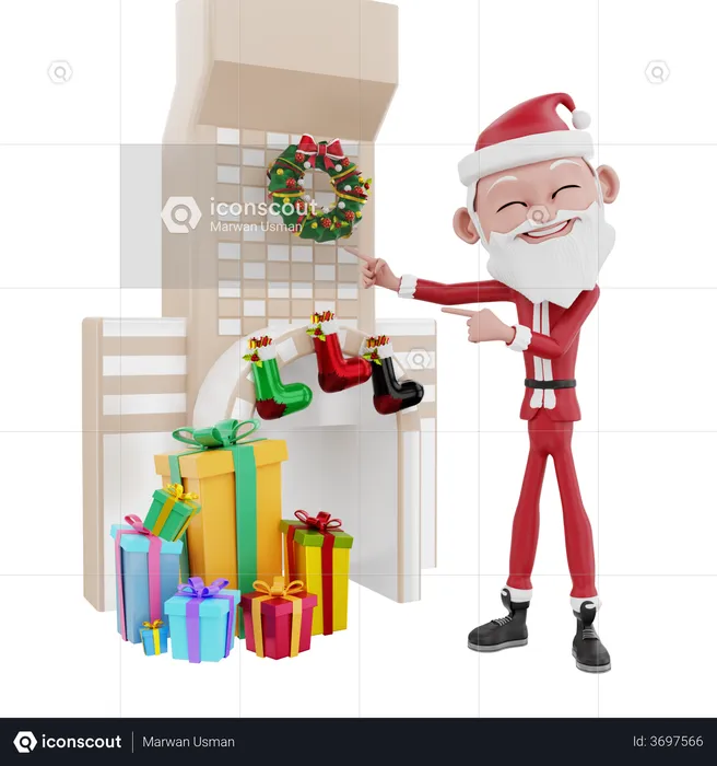 Santa claus showing christmas decoration  3D Illustration
