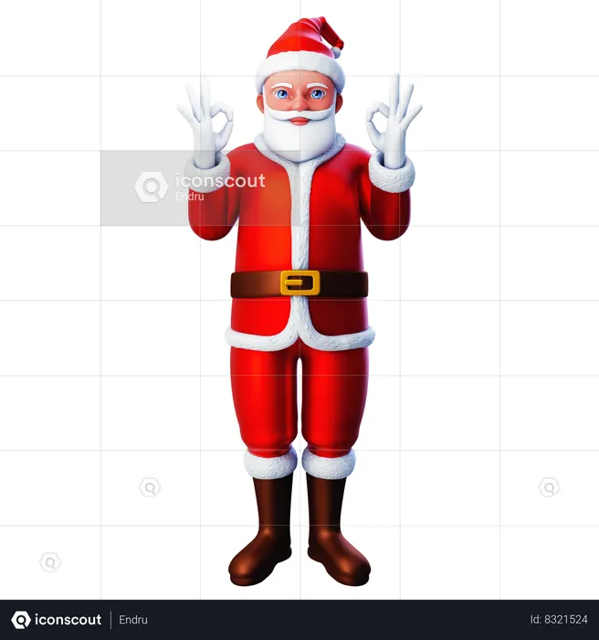 Santa Claus Showing Ok Gesture Using Both Hands  3D Illustration