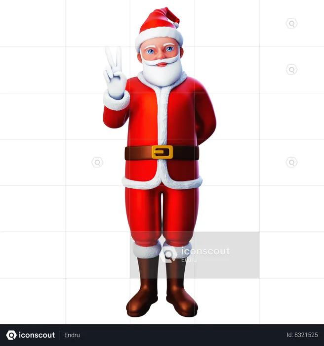 Santa Claus Showing Peace Hand Using Left Hand  3D Illustration