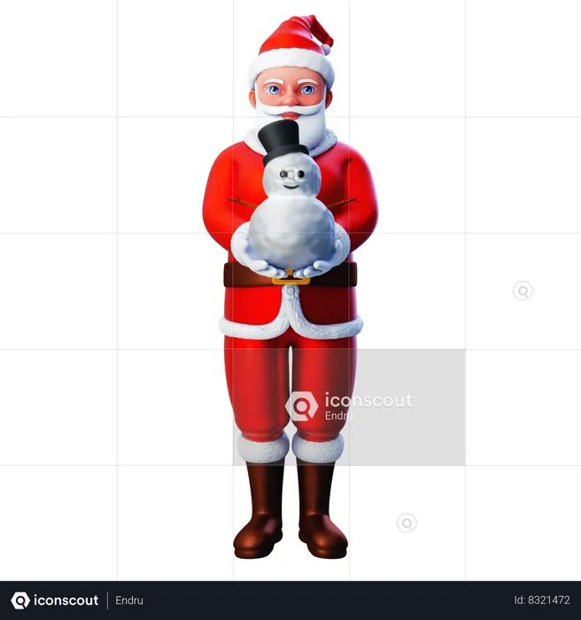 Santa Claus Showing Snowman  3D Illustration