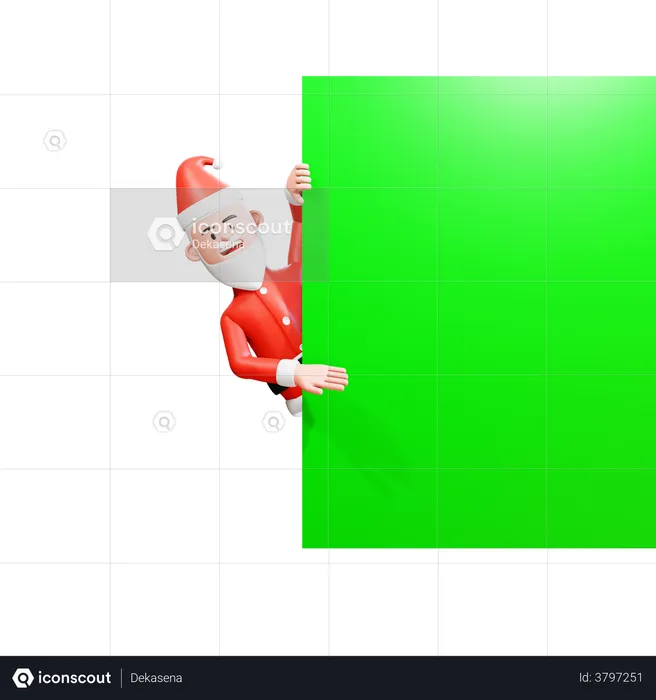 Santa Claus showing something on a green screen banner  3D Illustration