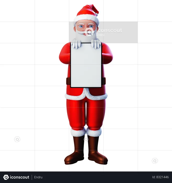 Santa Claus Showing White Vertical Tablet  3D Illustration