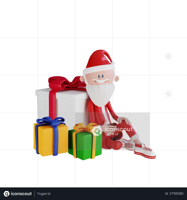 Santa Claus Sitting Beside The Gift  3D Illustration