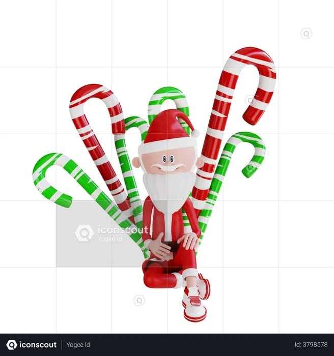 Santa Claus Sitting In Front The Candies  3D Illustration