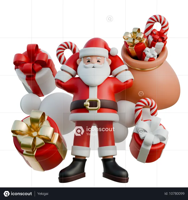 Santa Claus Sleeping With Gifts Around Him  3D Illustration