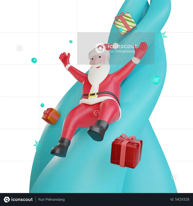 Santa Claus Sliding With Gifts  3D Illustration
