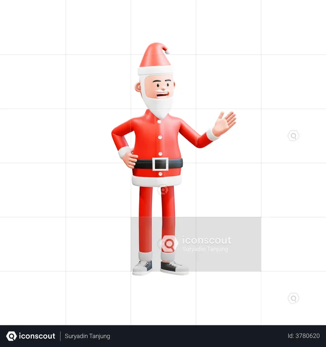 Santa Claus smiles and shows something with his hand  3D Illustration