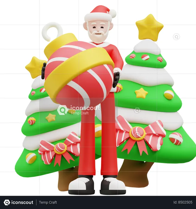 Papá Noel sosteniendo bola de navidad  3D Illustration