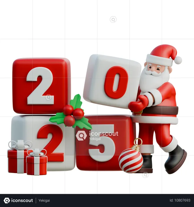 Santa Claus Stacking 2025 Numbers  3D Illustration