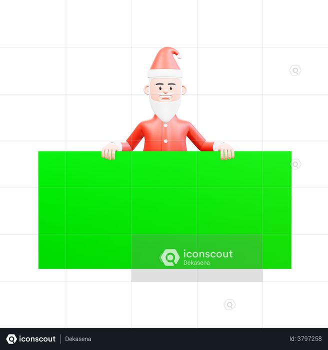 Santa Claus standing and holding a big green banner in front of it 3D Illustration