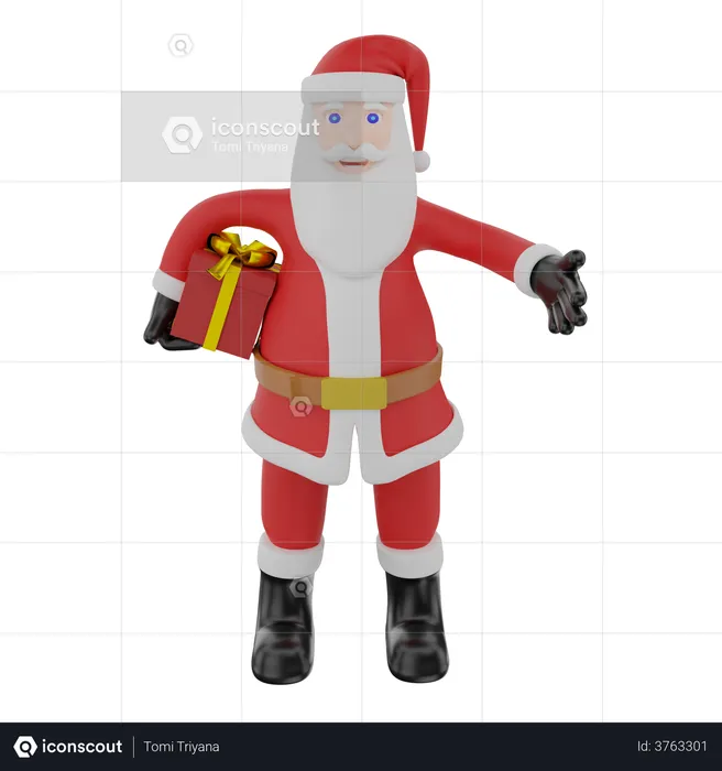 Santa Claus standing with Christmas gift  3D Illustration