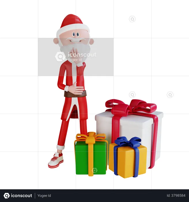 Santa Claus Thingking Of A Gift  3D Illustration