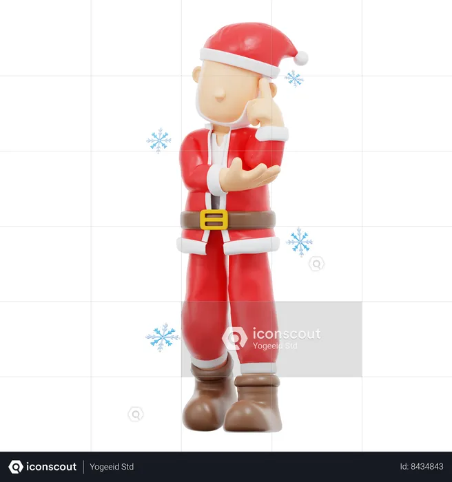 Santa Claus Thingking Pose  3D Illustration