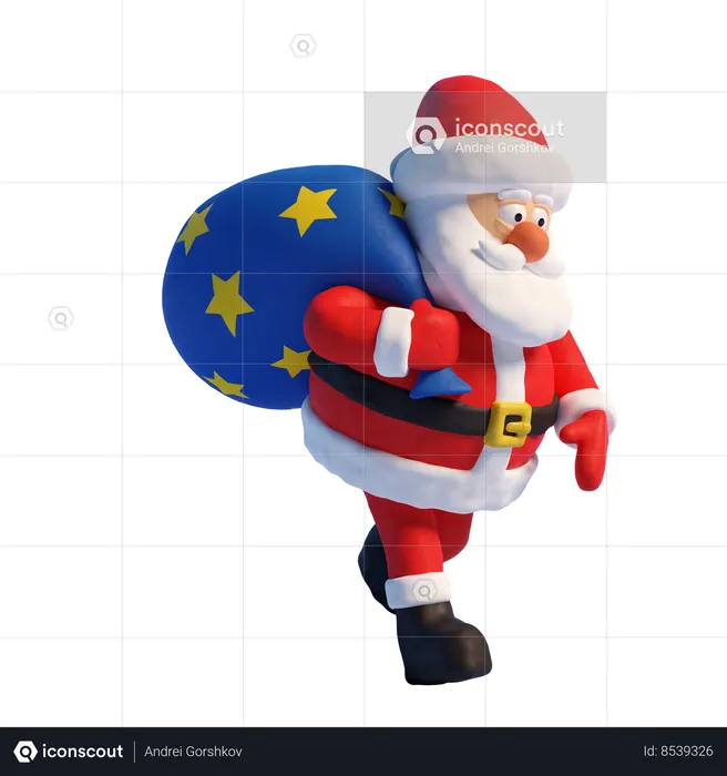 Santa Claus Walking And Holding Gift Bag  3D Illustration