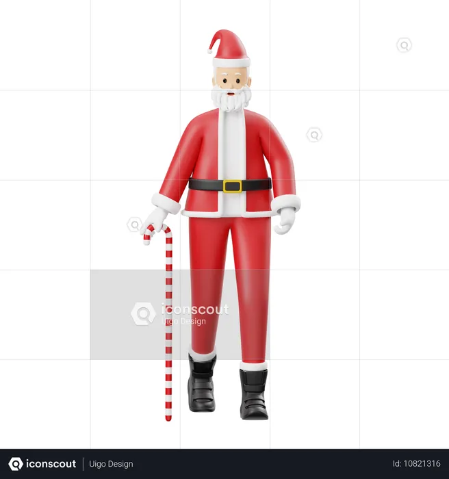 Santa Claus Walks With A Stick  3D Illustration