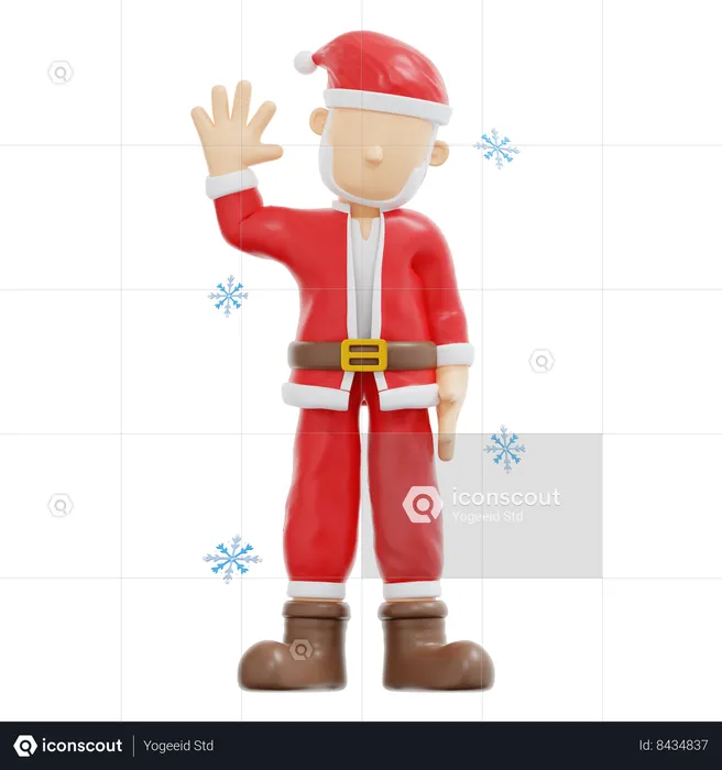 Santa Claus Waving Right Hand  3D Illustration