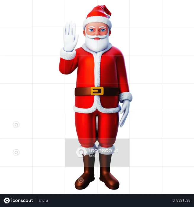 Santa Claus Waving Right Hand  3D Illustration