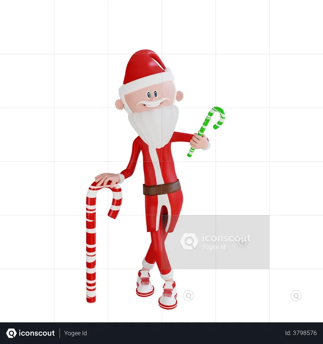 Santa Claus With Candy Pose  3D Illustration