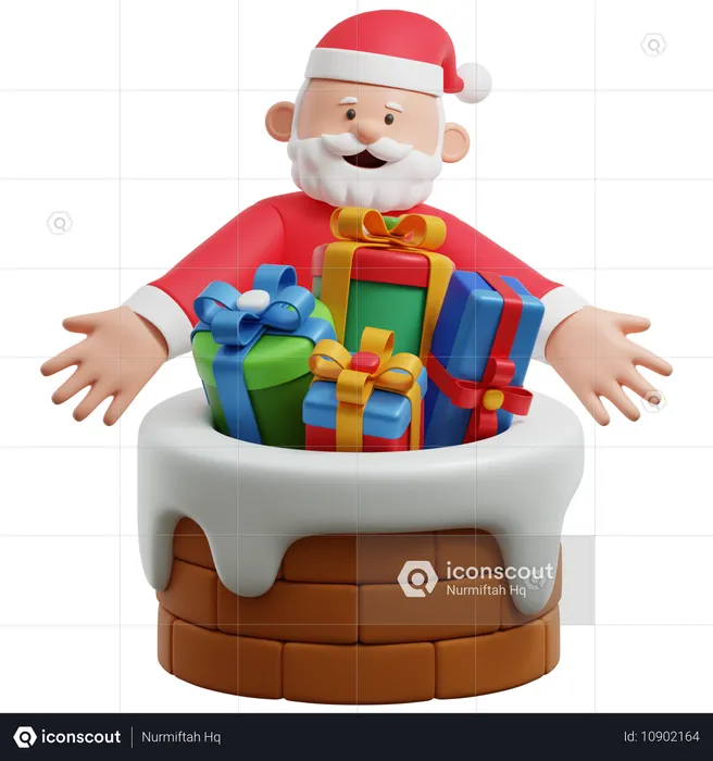 Santa Claus With Christmas Presents On Chimney  3D Illustration