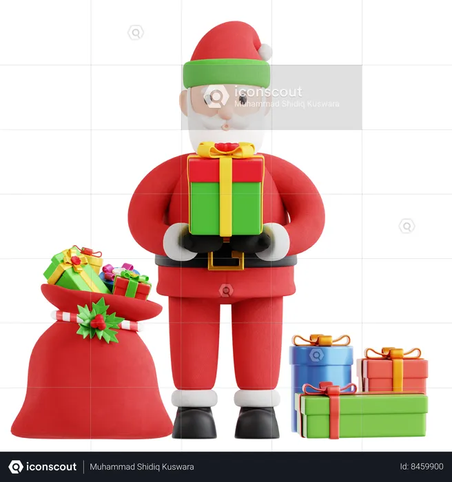 Santa Claus With Gift  3D Icon