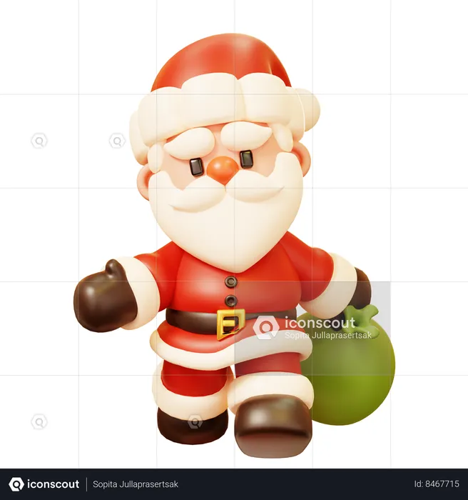 Santa Claus with Gift Bag  3D Icon