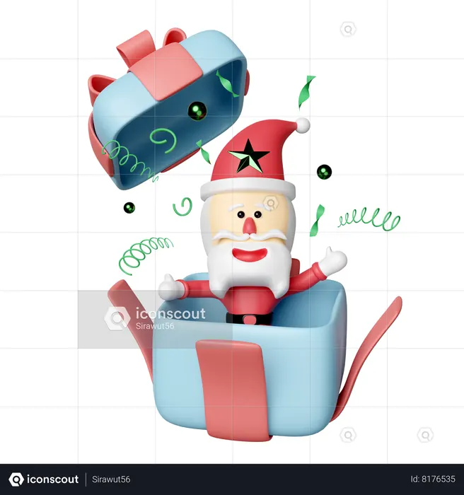 Santa Claus With Gift Box  3D Icon