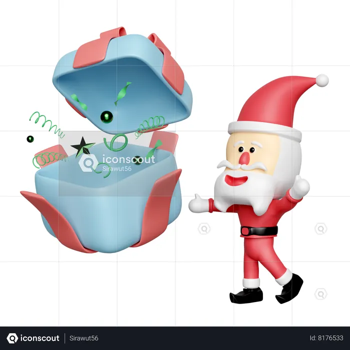 Santa Claus With Gift Box  3D Icon