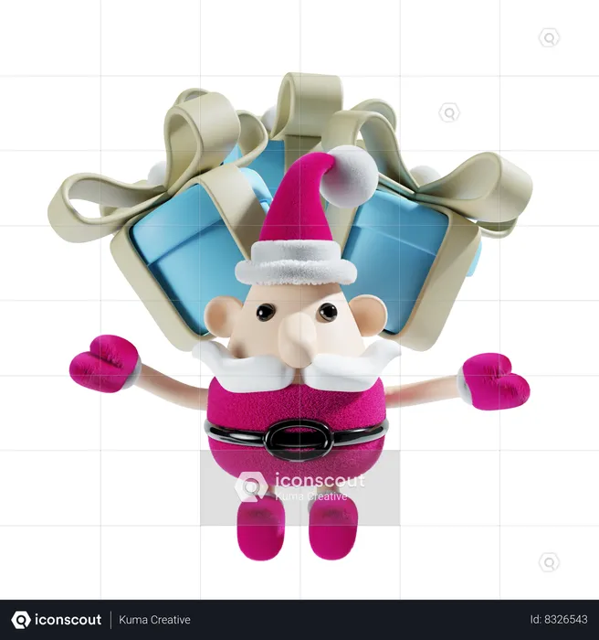 Santa Claus With Gift Box  3D Illustration