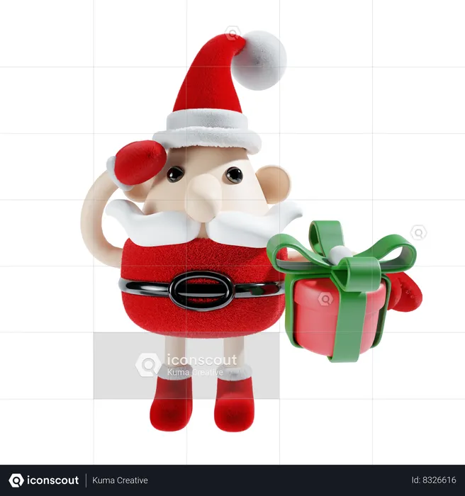 Santa Claus With Gift Box  3D Illustration