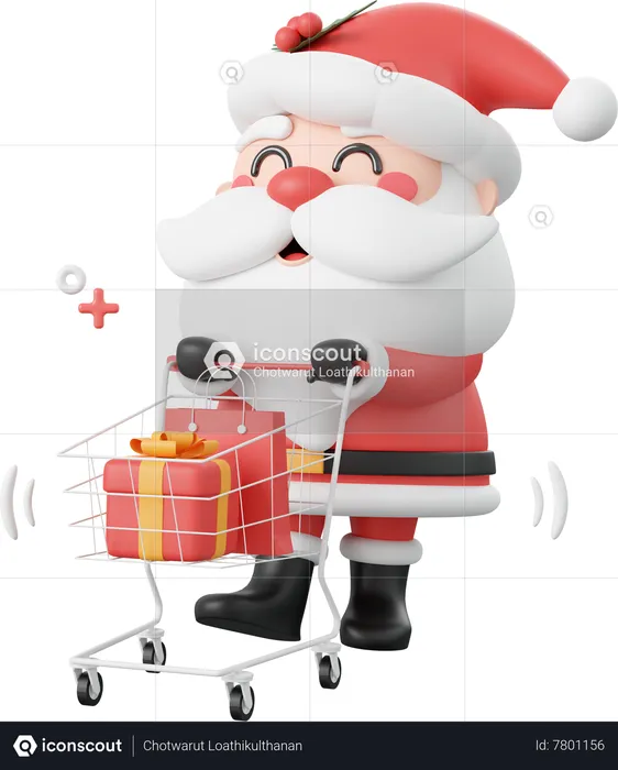 Santa Claus With Shopping Cart  3D Icon