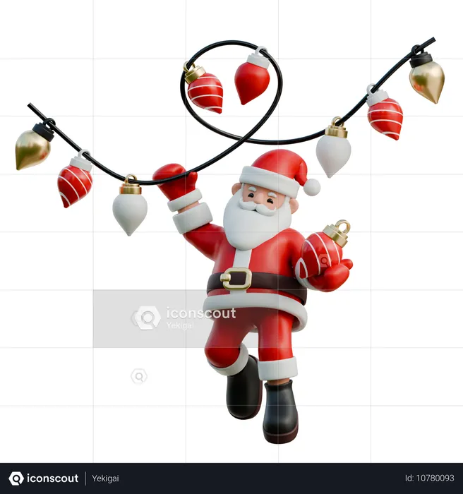 Santa Claus With String Of Christmas Lights Tangled Around  3D Illustration