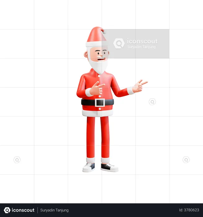 Santa clause pointing at something with a finger gun  3D Illustration