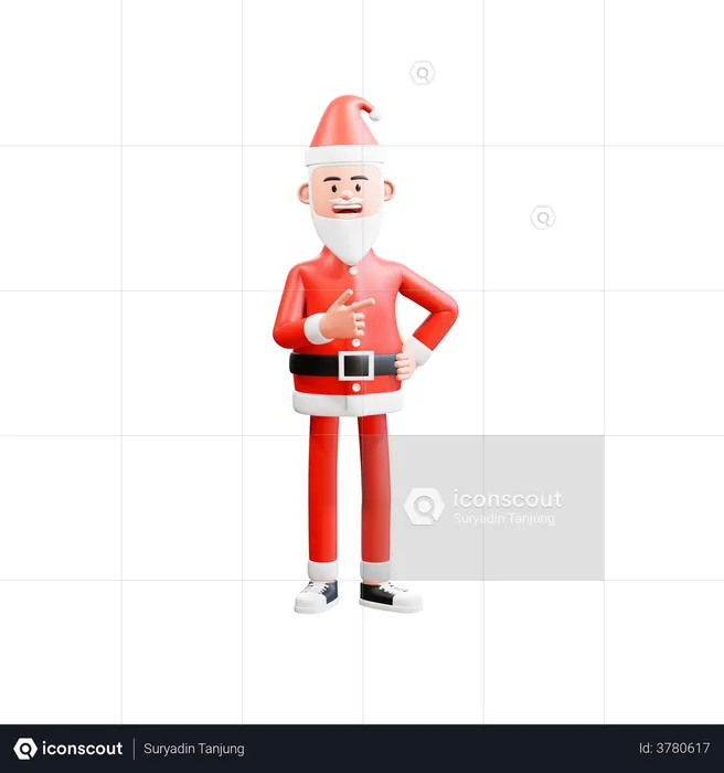 Santa clause points to something with right hand  3D Illustration