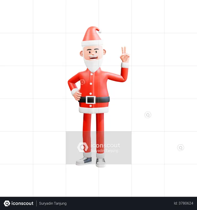 Santa clause showing victory sign  3D Illustration