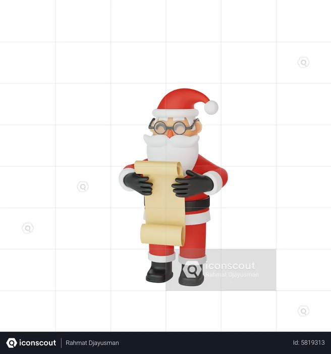 Santa Reading Gift List  3D Illustration