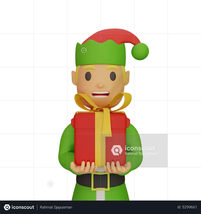 Elfos de santa con regalo  3D Illustration