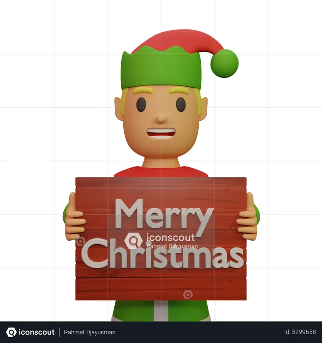 Santa Elves Holding Merry Christmas Board  3D Illustration