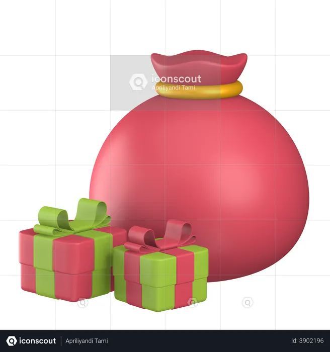 Santa Gift Bag  3D Illustration