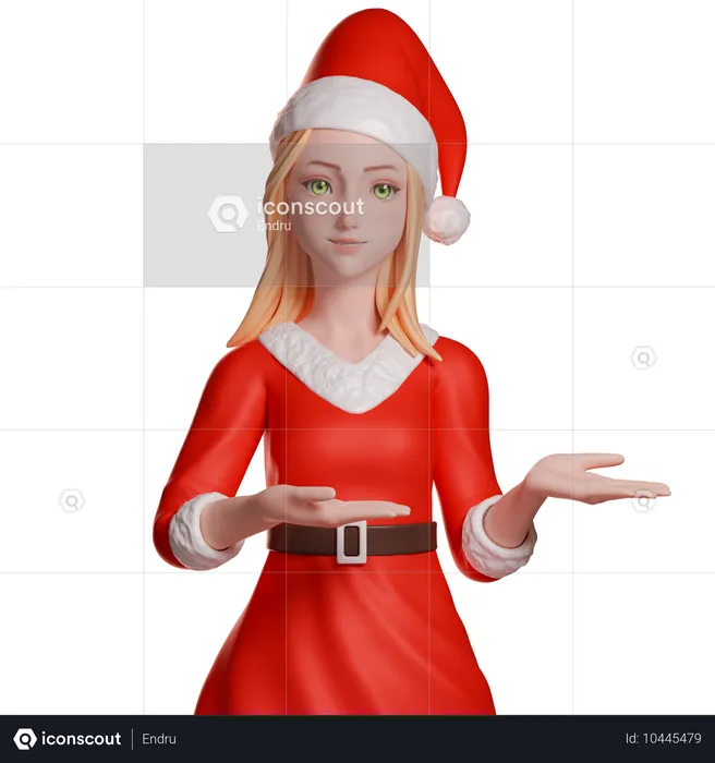 Santa Girl Showing Something Right Hands  3D Illustration