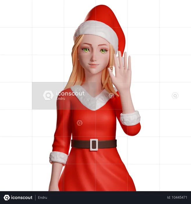 Santa Girl Waving Right Hand  3D Illustration