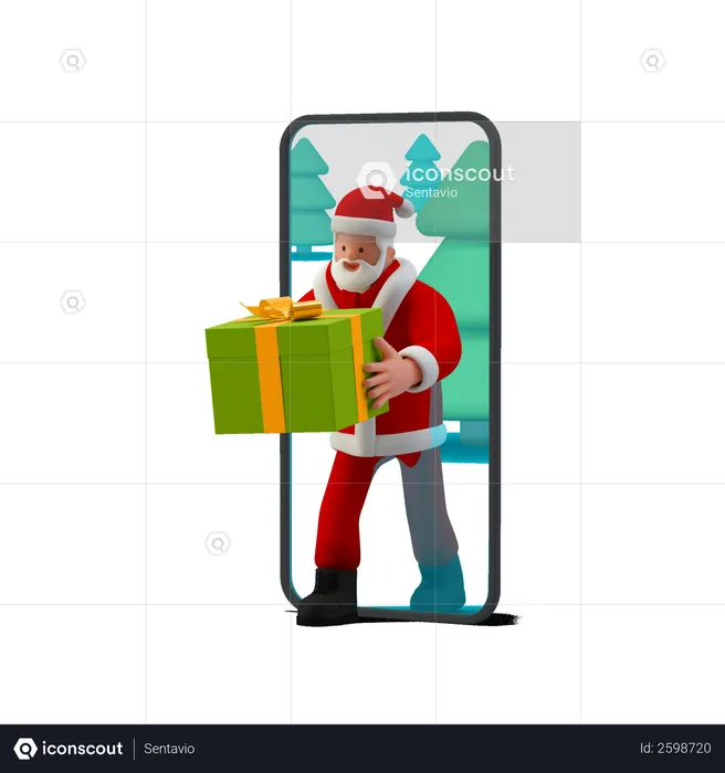 Santa Giving online gift  3D Illustration