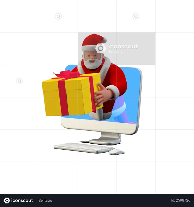 Santa Giving online gift from computer  3D Illustration