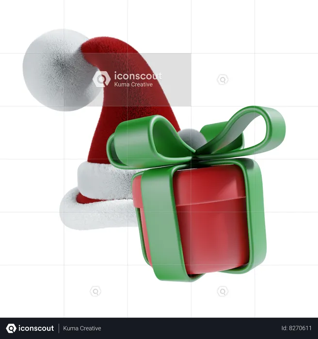 Santa Hat And Gift  3D Icon
