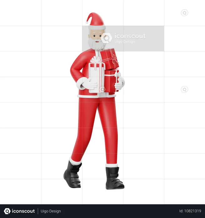 Santa Holding Many Gifts  3D Illustration