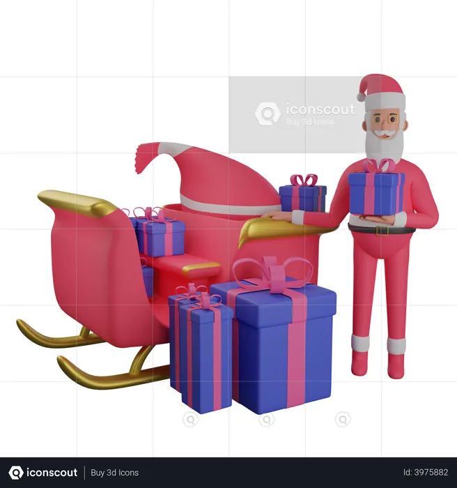 Santa in Sleigh  3D Illustration