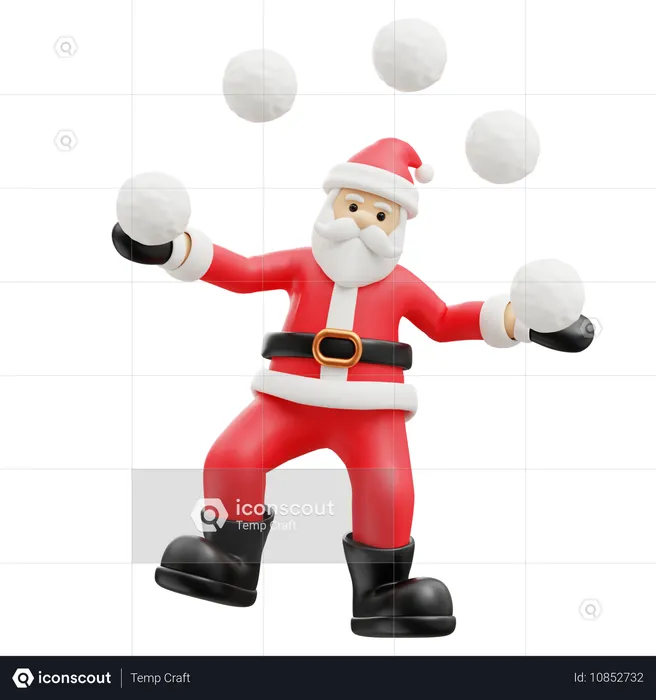 Papá Noel jugando con bolas de nieve  3D Illustration