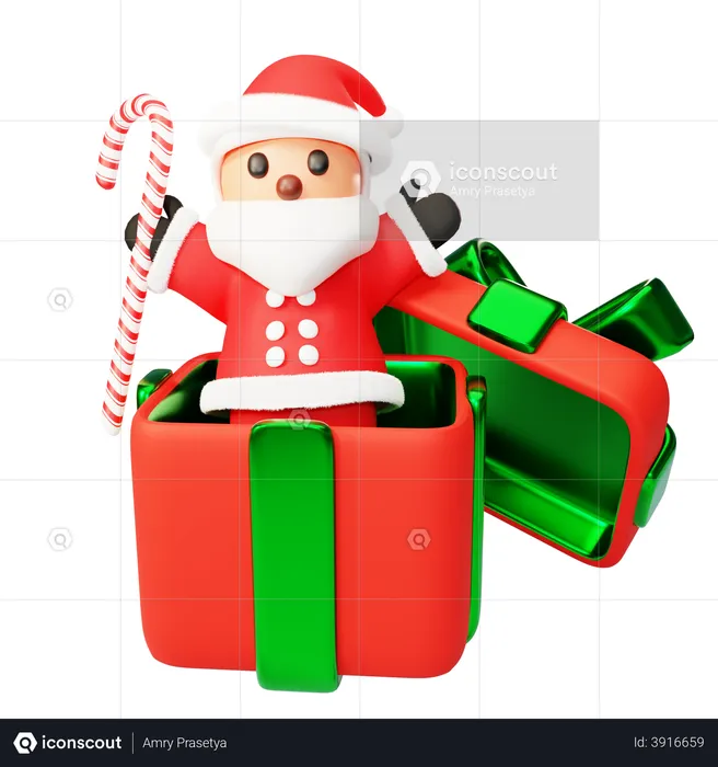 Santa jump out of gift box  3D Illustration
